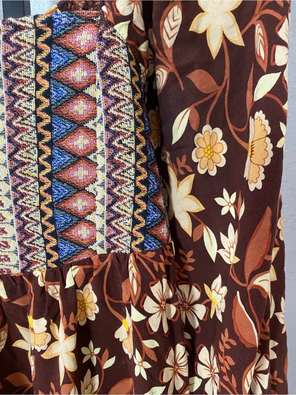 Brown Floral Long-Sleeve Boho Dress - Picture 6 of 8